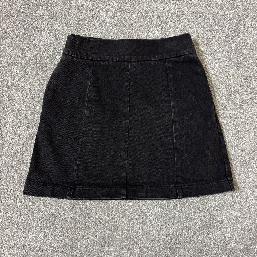 Topshop Moto Skirt Womens 2 Black Denim Mini A-Line Exposed Zip Grunge Goth Punk